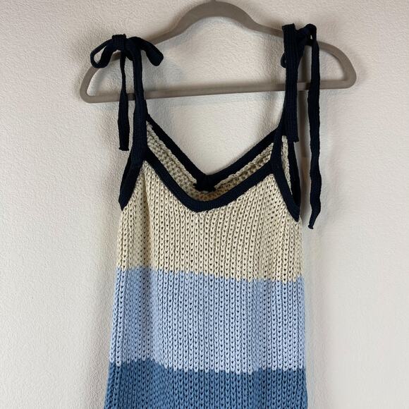 Zara Chunky Knit Dress Womens Small Blue Color Block Ombre Nautical Midi Tie NWT - Picture 6 of 10